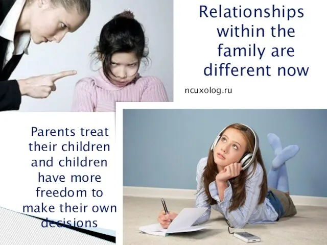 Relationships within the family are different now Parents treat their children