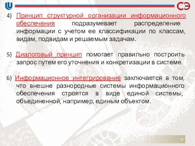 4) Принцип структурной организации информационного обеспечения подразумевает распределение информации с учетом