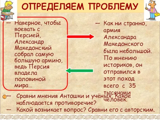 ОПРЕДЕЛЯЕМ ПРОБЛЕМУ Наверное, чтобы воевать с Персией, Александр Македонский собрал самую