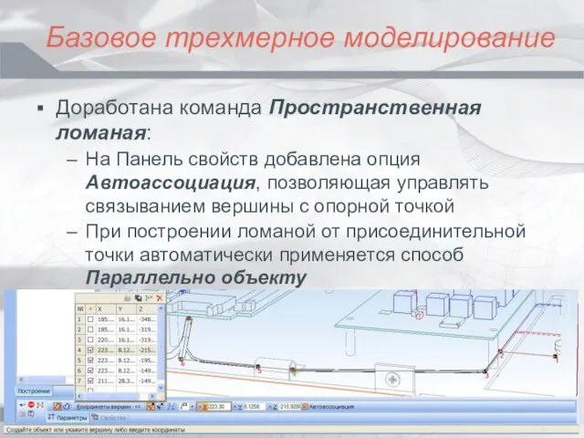 Базовое трехмерное моделирование Доработана команда Пространственная ломаная: На Панель свойств добавлена