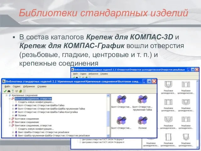 Библиотеки стандартных изделий В состав каталогов Крепеж для КОМПАС-3D и Крепеж