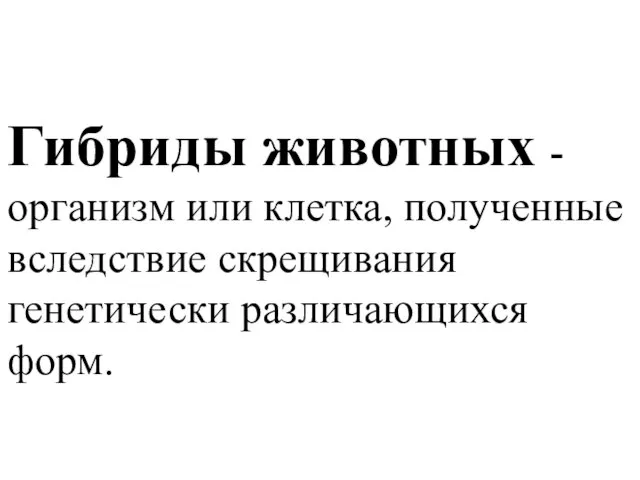 Гибриды животных - организм или клетка, полученные вследствие скрещивания генетически различающихся форм.