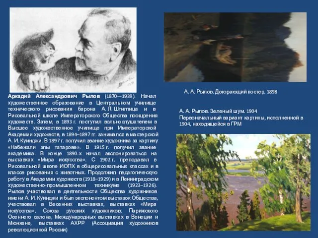 Аркадий Александрович Рылов (1870—1939). Начал художественное образование в Центральном училище технического