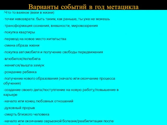 Варианты событий в год метацикла -Что-то важное (вехи в жизни) -точки