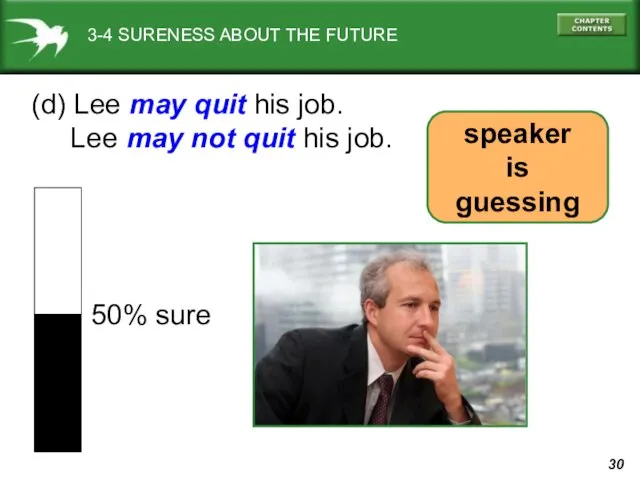 speaker is guessing 3-4 SURENESS ABOUT THE FUTURE (d) Lee may