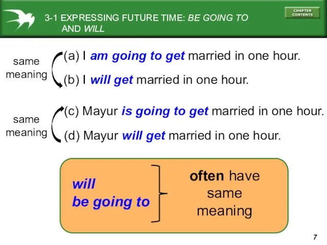 (a) I am going to get married in one hour. (b)