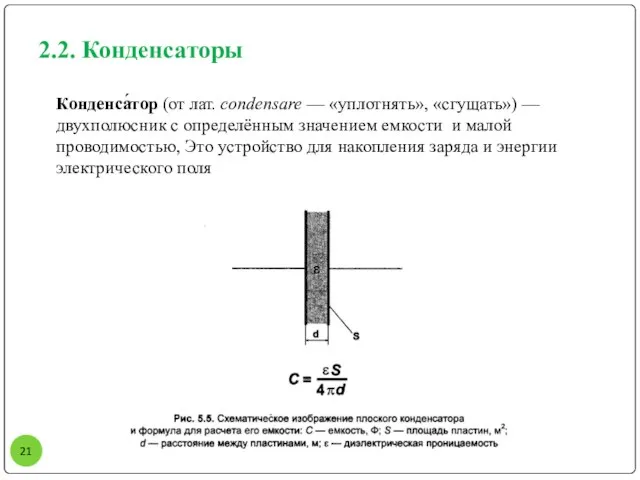 2.2. Конденсаторы Конденса́тор (от лат. condensare — «уплотнять», «сгущать») — двухполюсник