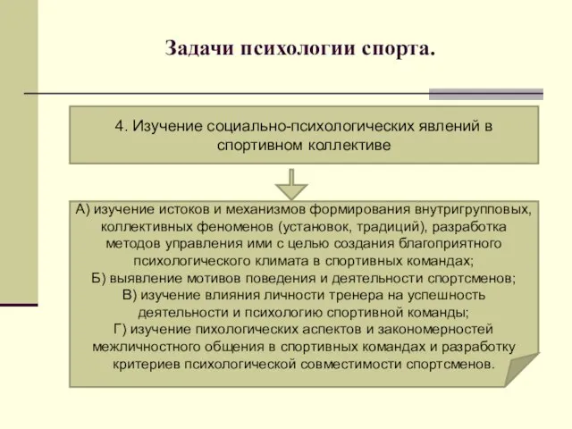 Задачи психологии спорта. 4. Изучение социально-психологических явлений в спортивном коллективе А)