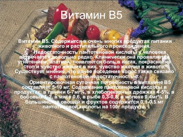 Витамин В5 Витамин В5. Содержится в очень многих продуктах питания животного