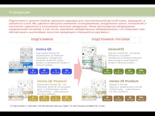 Подгузники и трусики Insinse идеально подходят для чувствительной детской кожи, защищают