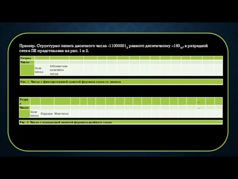 Пример. Структурно запись двоичного числа -110000012 равного десятичному –19310, в раз­рядной