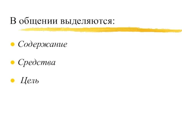 В общении выделяются: Содержание Средства Цель