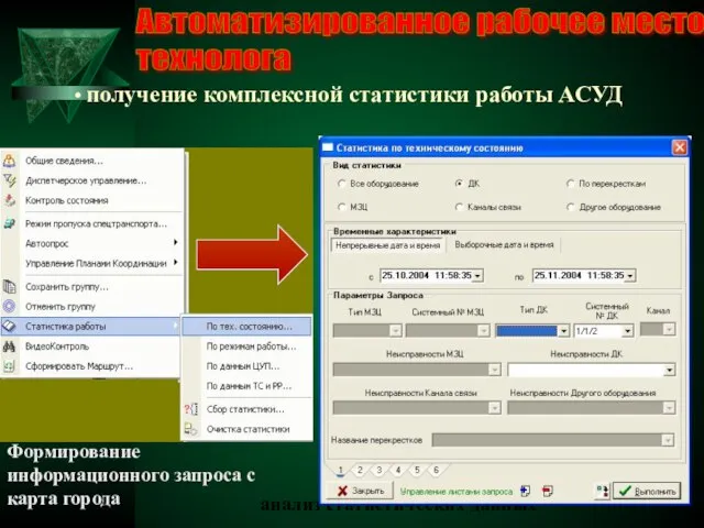 Автоматизированное рабочее место технолога получение комплексной статистики работы АСУД Формирование информационного