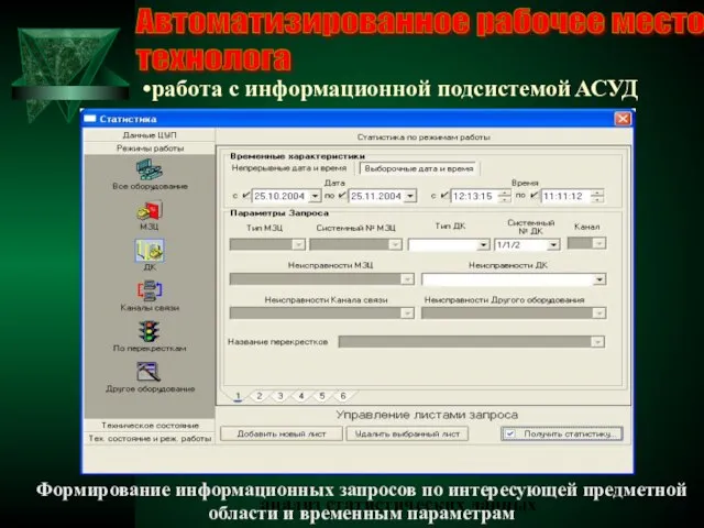 Автоматизированное рабочее место технолога работа с информационной подсистемой АСУД анализ статистических