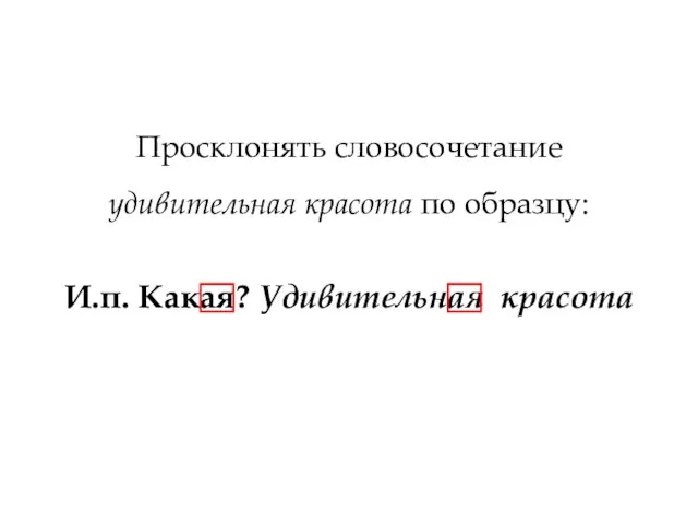 Просклонять словосочетание удивительная красота по образцу: И.п. Какая? Удивительная красота