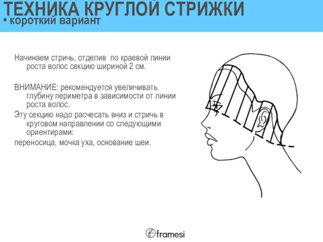 Начинаем стричь, отделив по краевой линии роста волос секцию шириной 2