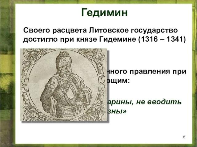 Своего расцвета Литовское государство достигло при князе Гидемине (1316 – 1341)