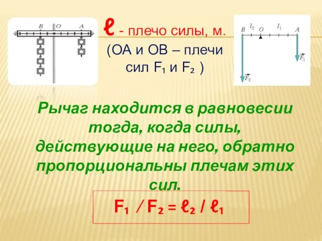 ℓ - плечо силы, м. (ОА и ОВ – плечи сил