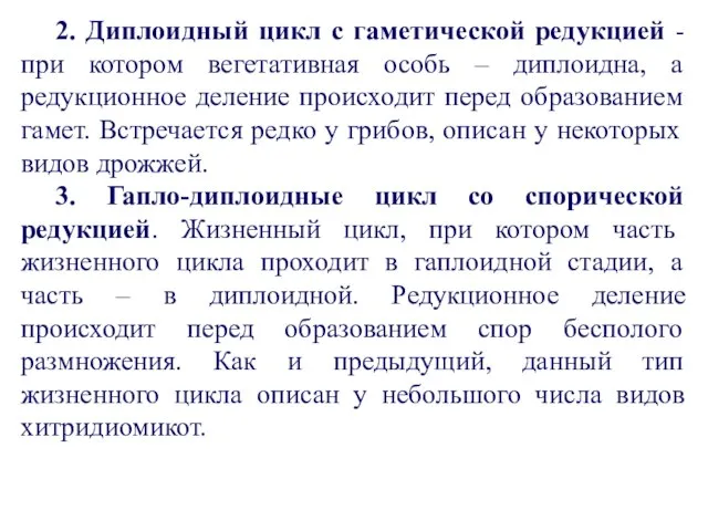 2. Диплоидный цикл с гаметической редукцией - при котором вегетативная особь