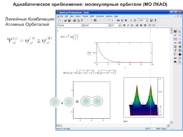 Адиабатическое приближение: молекулярные орбитали (МО ЛКАО) Линейные Комбинации Атомных Орбиталей =
