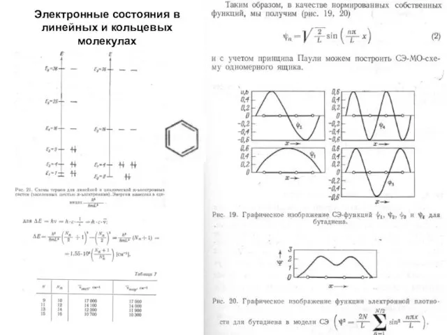 Электронные состояния в линейных и кольцевых молекулах