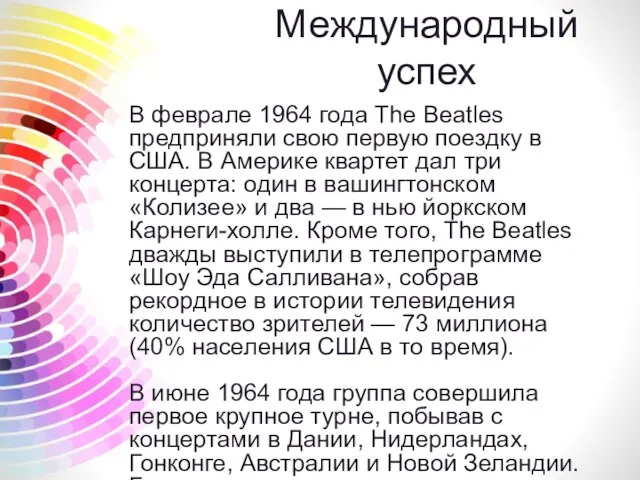 Международный успех В феврале 1964 года The Beatles предприняли свою первую