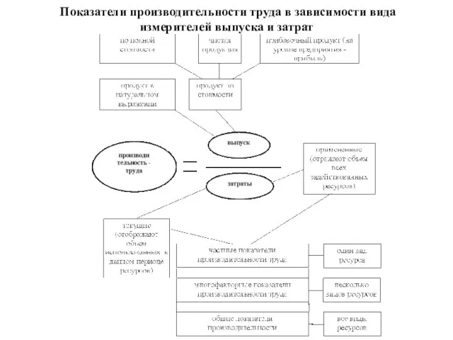 Показатели производительности труда в зависимости вида измерителей выпуска и затрат