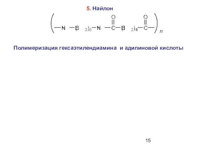 5. Найлон Полимеризация гексаэтилендиамина и адипиновой кислоты