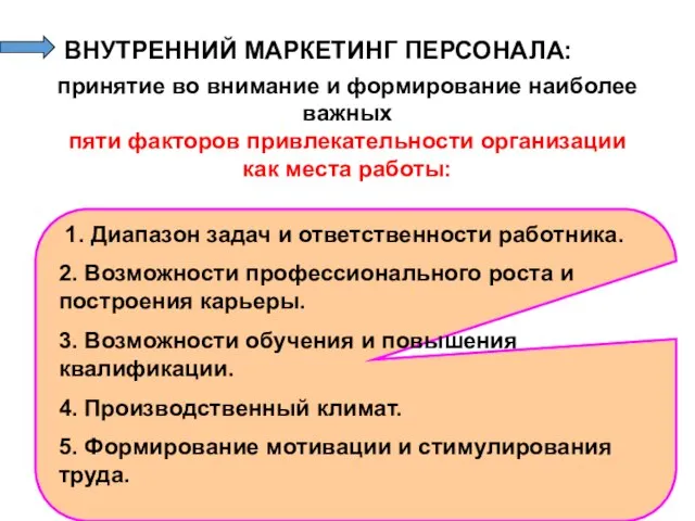 ВНУТРЕННИЙ МАРКЕТИНГ ПЕРСОНАЛА: принятие во внимание и формирование наиболее важных пяти