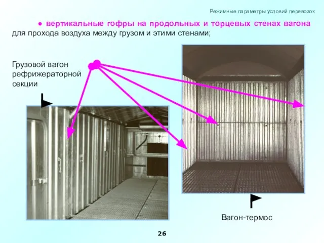 ● вертикальные гофры на продольных и торцевых стенах вагона для прохода