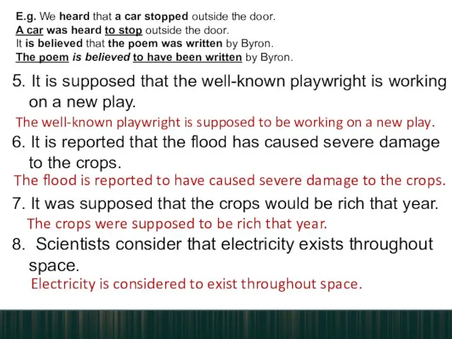 5. It is supposed that the well-known play­wright is working on