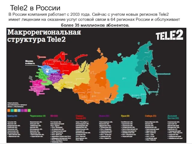 Tele2 в России В России компания работает с 2003 года. Сейчас