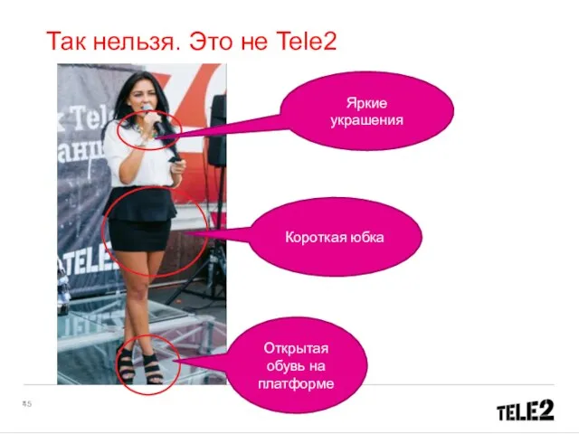 Так нельзя. Это не Tele2 * Яркие украшения Короткая юбка Открытая обувь на платформе