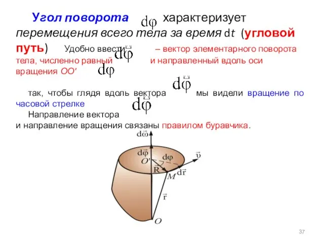 Угол поворота характеризует перемещения всего тела за время dt (угловой путь)