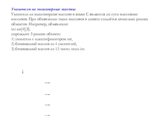 Указатели на многомерные массивы Указатели на многомерные массиве в языке C