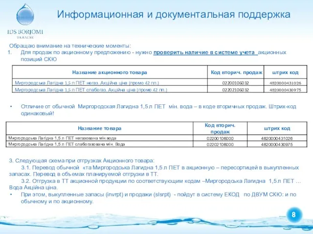 Информационная и документальная поддержка Обращаю внимание на технические моменты: Для продаж