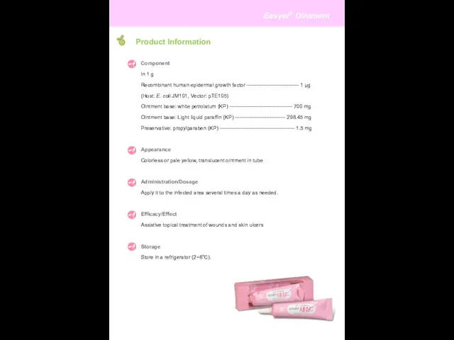 Product Information Component In 1 g Recombinant human epidermal growth factor