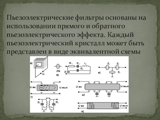 Пьезоэлектрические фильтры основаны на использовании прямого и обратного пьезоэлектрического эффекта. Каждый