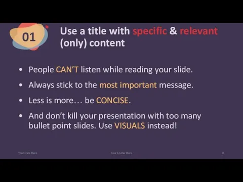 Use a title with specific & relevant (only) content People CAN’T