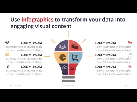 Use infographics to transform your data into engaging visual content Your Date Here Your Footer Here