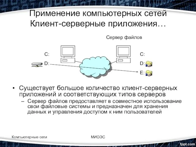 Применение компьютерных сетей Клиент-серверные приложения… Существует большое количество клиент-серверных приложений и