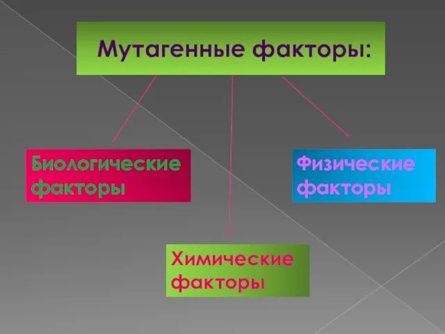 Мутагенные факторы: Физические факторы Химические факторы Биологические факторы