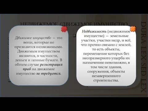 НЕДВИЖЕМОЕ /ДВИЖЕМОЕ ИМУЩЕСТВО земельные участки; участки недр; водные объекты; леса; многолетние