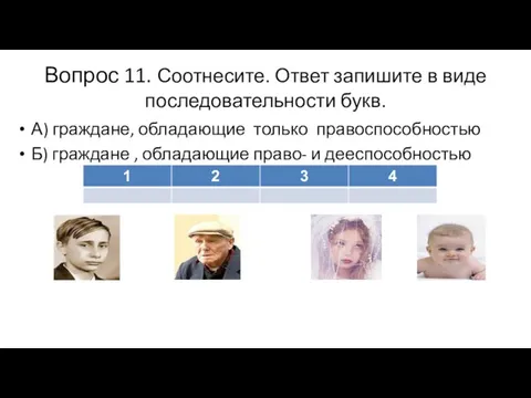 Вопрос 11. Соотнесите. Ответ запишите в виде последовательности букв. А) граждане,