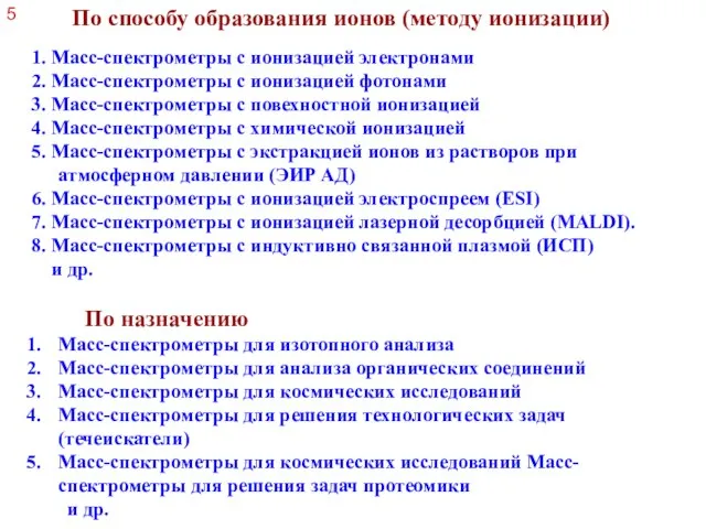 По способу образования ионов (методу ионизации) 1. Масс-спектрометры с ионизацией электронами