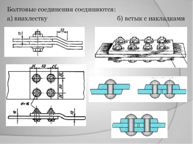 Болтовые соединения соединяются: а) внахлестку б) встык с накладками