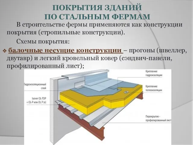 ПОКРЫТИЯ ЗДАНИЙ ПО СТАЛЬНЫМ ФЕРМАМ В строительстве фермы применяются как конструкции