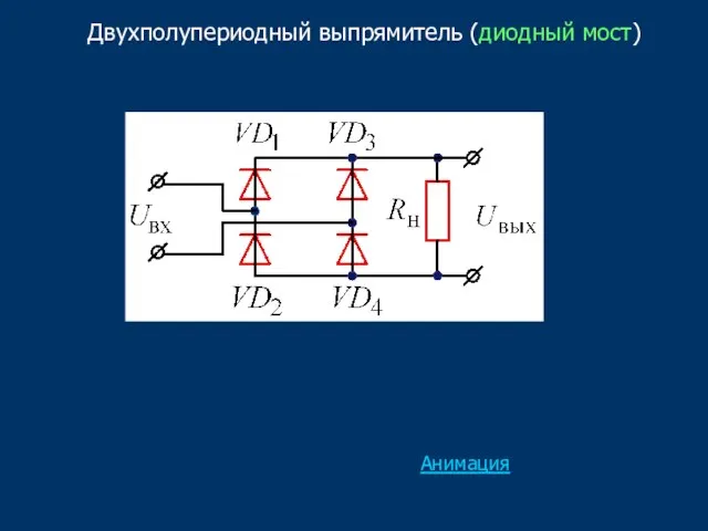 Двухполупериодный выпрямитель (диодный мост) Анимация