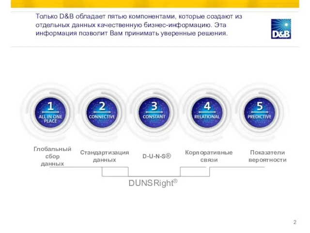 Только D&B обладает пятью компонентами, которые создают из отдельных данных качественную