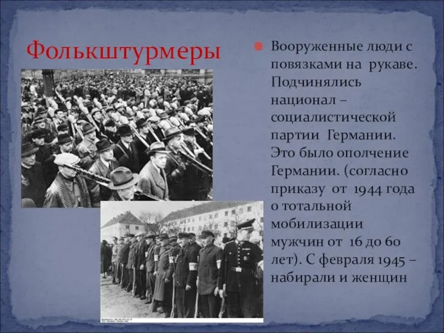 Вооруженные люди с повязками на рукаве. Подчинялись национал – социалистической партии